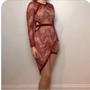 Missguided Red Asymmetrical Lace Dress